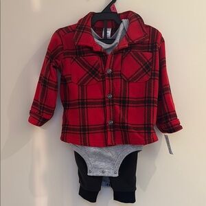 Carter's: 3 piece set: Red & Black Plaid Jacket, long sleeve shirt and pants